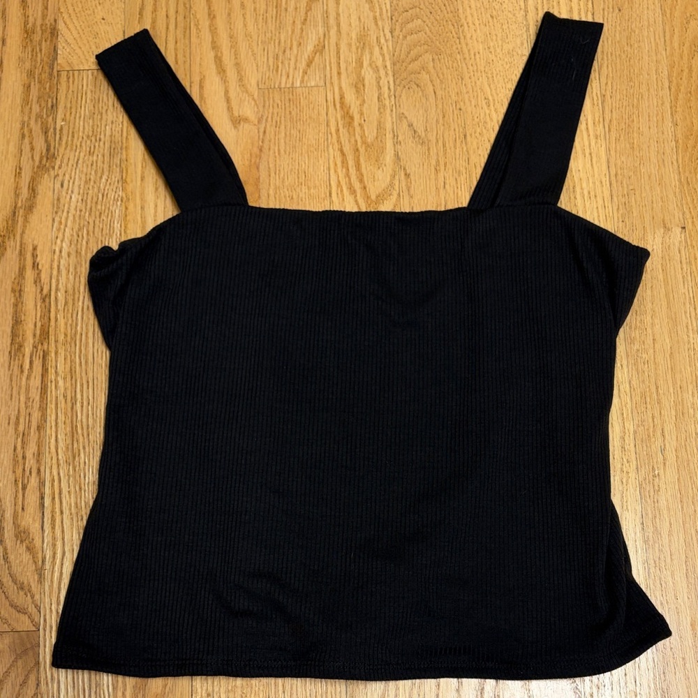 Evereve Henri Rib black square neck tank size XL NWT